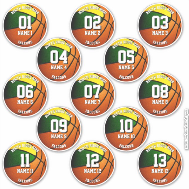 13 grüne goldene Sportmannschaften färben Basketba Aufkleber (Vorderseite)