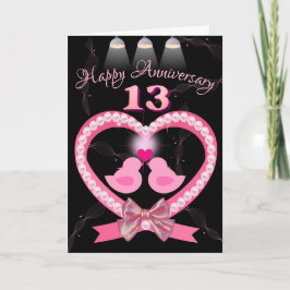 13. Hochzeit Jubiläum Rosa Herzlove Vögel Karte