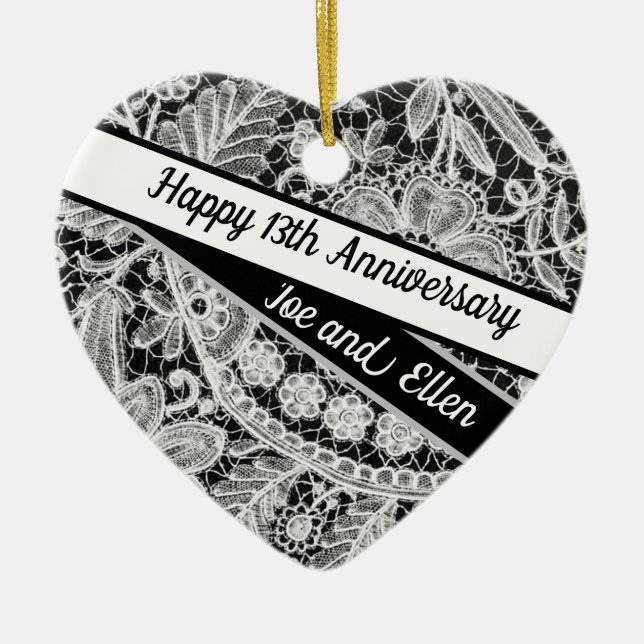 13. Hochzeitstag, Hochzeitsfeier Keramik Ornament (Vorne)