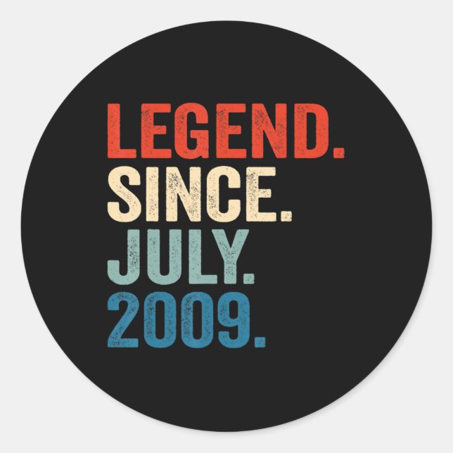 13 Jahre alte Geschenke Legend seit Juli 2009 13.  Runder Aufkleber (Vorderseite)