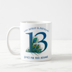 13. Jubiläums-Pfauenfeder individuell anpassbar Kaffeetasse
