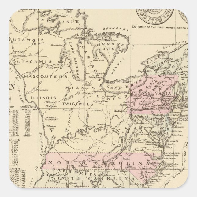13 Kolonien 1776 Quadratischer Aufkleber (Vorderseite)