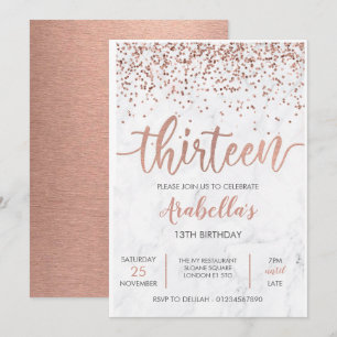 13., Marmor-Roségold-Pink-Einladung Einladung