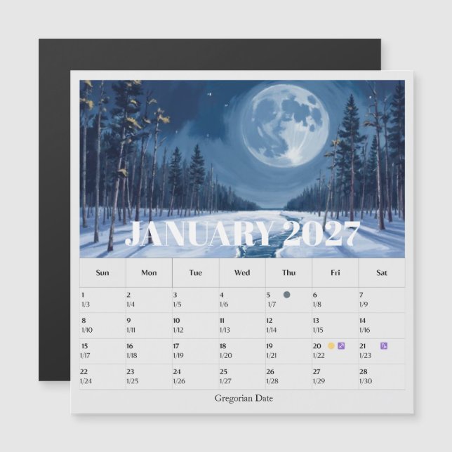 13-Monate-Mondphasen-Tierkreis Januar-Kalender Magnetkarte (Vorne/Hinten)