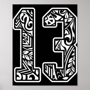 13 Polynesischer Tattoo Nummer 13 Sportfächer Dun Poster