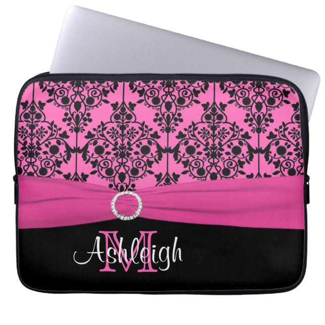 13" Rosa Schwarz-weiße IMITAT Band-Laptop-Hülse Laptopschutzhülle (Vorderseite)