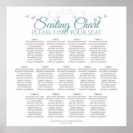13 Tabelle Aquamarin auf der weißen Hochzeitssatte Poster