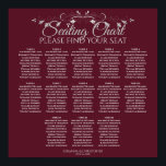 13 Tabelle Elegant Burgundy Hochzeitstabelle Poster<br><div class="desc">Dieses Diagramm zeigt die Hochzeitssitze für 130 Gäste an 13 Tischen. Das Design ist schlicht,  elegant und raffiniert mit Schriftzeichen,  grauem Text,  einem Vintagen,  floralen Filigret in silberfarbener Imitat-Folie und einem bordeauxroten oder weinroten Hintergrund.</div>