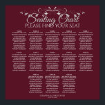 13 Tabelle Elegant Burgundy Hochzeitstabelle Poster<br><div class="desc">Dieses Diagramm zeigt die Hochzeitssitze für 130 Gäste an 13 Tischen. Das Design ist schlicht,  elegant und raffiniert mit Schriftzeichen,  grauem Text,  einem Vintagen,  floralen Filigret in silberfarbener Imitat-Folie und einem bordeauxroten oder weinroten Hintergrund.</div>