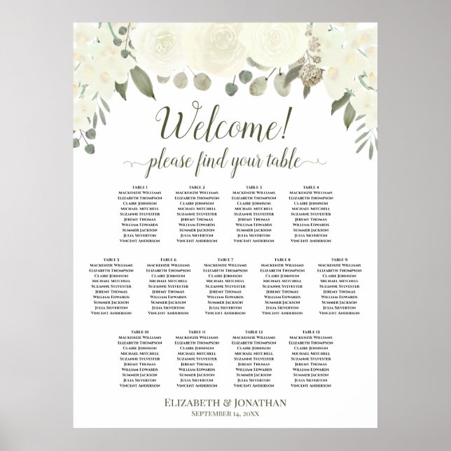 13 Tabelle Elfenbeinweiße Hochzeitskarte Poster (Vorne)