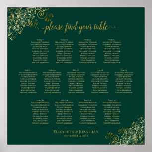 13 Tabelle Emerald Green Wedding Seating Chart Gol Poster