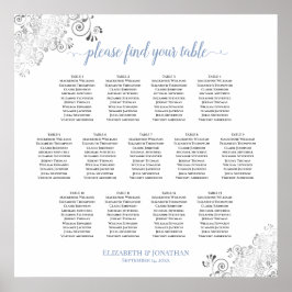 13 Tabelle Frily Wedding Seating Chart White & Blu Poster