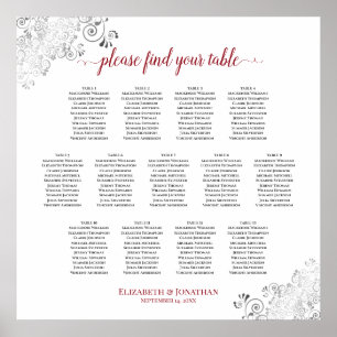 13 Tabelle Frily Wedding Seating Chart White & Red Poster