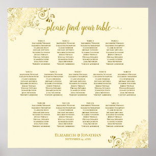 13 Tabelle Gold Frills Creme Wedding Chart Poster