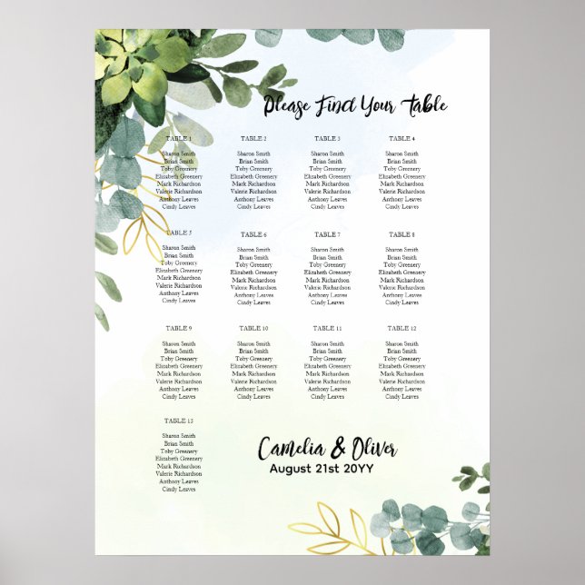 13 Tabelle Hochzeitskarte Grüne Eukalyptus Poster (Vorne)