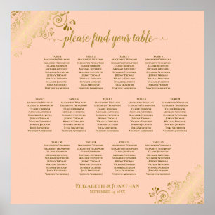 13 Tabelle Korallenpfirsich & Gold Hochzeitskarte Poster