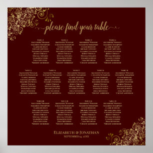 13 Tabelle Lacy Gold & Auburn Seating Chart Poster