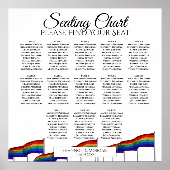 13 Tabelle Rainbow-Gay Pride Hochzeitstabelle Poster (Vorne)