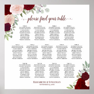 13 Tabelle Rot und Rosa Rosen Hochzeitstabelle Poster