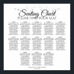 13 Tabelle Silver Filigree Hochzeitstabelle Poster<br><div class="desc">Dieses Diagramm zeigt die Hochzeitssitze für 130 Gäste an 13 Tischen. Das Design ist einfach,  elegant und raffiniert mit Schriftzeichen,  Schwarz-Weiß-Schrift und einem Vintagen Blumenfilegree in Silberfolie-Imitat.</div>