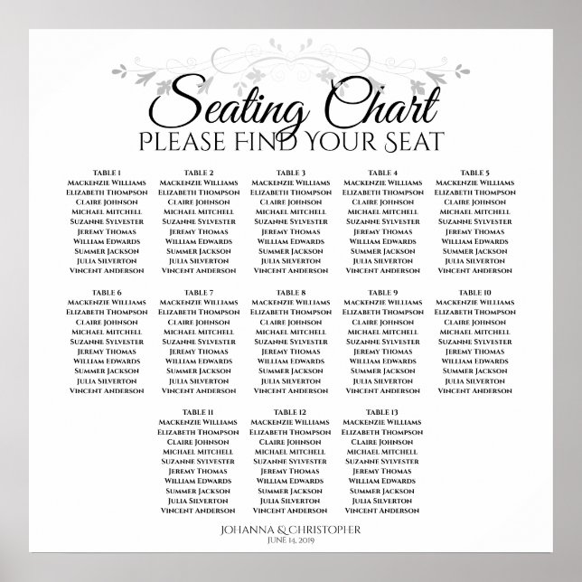 13 Tabelle Silver Filigree Hochzeitstabelle Poster (Vorne)