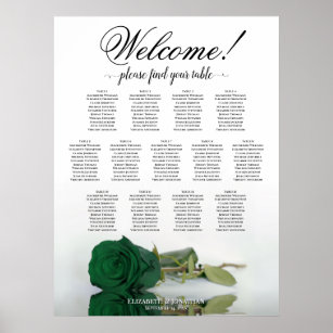 13 Tabelle Smaragdgrüne Rose Hochzeitskarte Poster