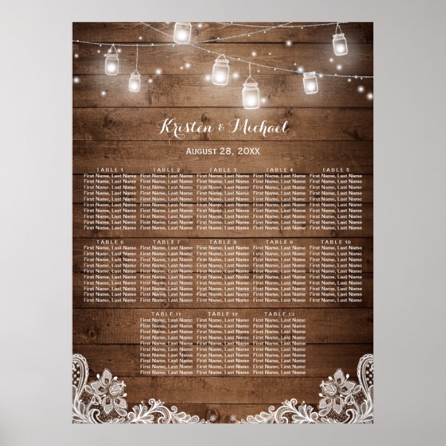 13 Tabellen Rustikale Strandlichtdiagramme Poster (Vorne)
