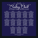 13 Table Elegant Navy Blue Wedding Seating Chart Poster<br><div class="desc">Dieses Diagramm zeigt die Hochzeitssitze für 130 Gäste an 13 Tischen. Das Design ist schlicht,  elegant und raffiniert mit Schriftzeichen,  Weißtext,  einem Vintagen Blumenfilegree in Silberfolie und einem marineblauen Hintergrund.</div>