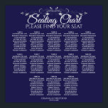 13 Table Elegant Navy Blue Wedding Seating Chart Poster<br><div class="desc">Dieses Diagramm zeigt die Hochzeitssitze für 130 Gäste an 13 Tischen. Das Design ist schlicht,  elegant und raffiniert mit Schriftzeichen,  Weißtext,  einem Vintagen Blumenfilegree in Silberfolie und einem marineblauen Hintergrund.</div>