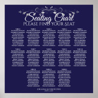13 Table Elegant Navy Blue Wedding Seating Chart
