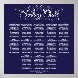 13 Table Elegant Navy Blue Wedding Seating Chart Poster