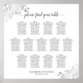 13 Table Silver Frills Wedding Seating Chart White Poster