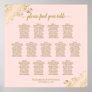 13 Tableau Blush Pink & Gold Mariage Seating Chart