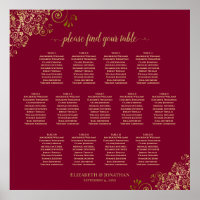 13 Tableau Burgundy & Or Elegant Seating Chart