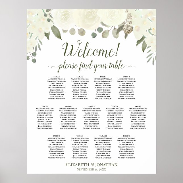 13 Tableau Sièges à Mariages floraux blancs d'ivoi (Devant)
