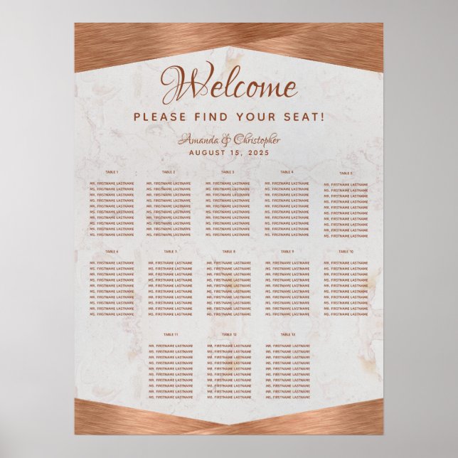 13 Tableau Sièges Mariage Cuivre Marbre Métal (Devant)