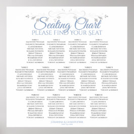 13 Tafelblau auf weißer Hochzeitssattelkarte Poster
