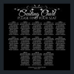 13 Tafelsilber auf der schwarzen Hochzeitstabelle Poster<br><div class="desc">Dieses Diagramm zeigt die Hochzeitssitze für 130 Gäste an 13 Tischen. Das Design ist einfach,  elegant und raffiniert mit Schriftzeichen,  blasssilbergrauem Text,  einem Vintagen Blumenfilegree in Silberfolie und einem schwarzen Hintergrund.</div>