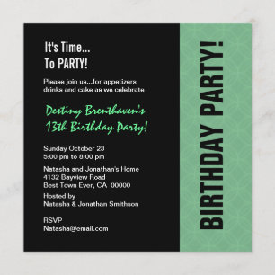 13. Teen Birthday Moderne Minte und Black W745 Einladung
