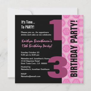 13. Teen Geburtstag Moderne rosa schwarze Sterne G Einladung
