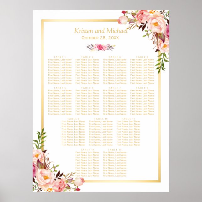 13 Tische Hochzeitskarte Chic Chic Floral Poster (Vorne)