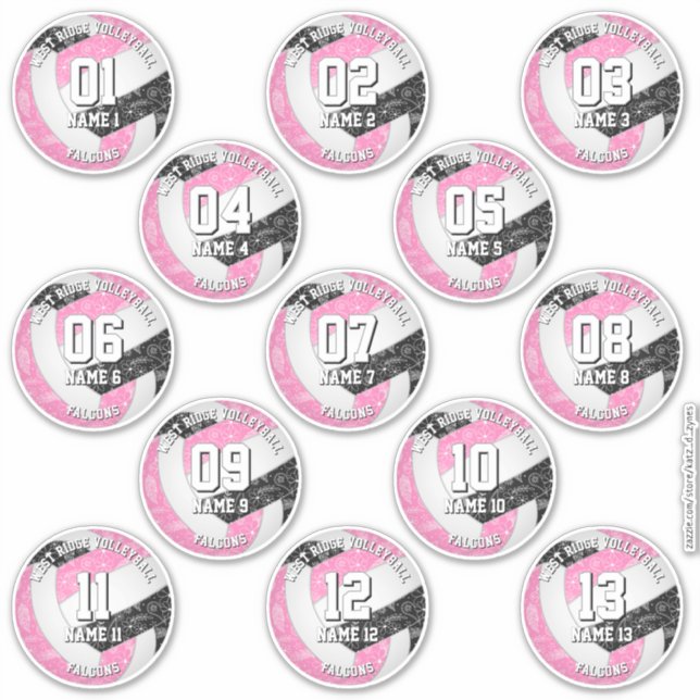 13 Volleyballspieler boho paisleys pink schwarz Aufkleber (Vorderseite)