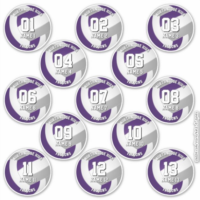 13 Volleyballspieler lila graue Mannschaftsfarben Aufkleber (Vorderseite)