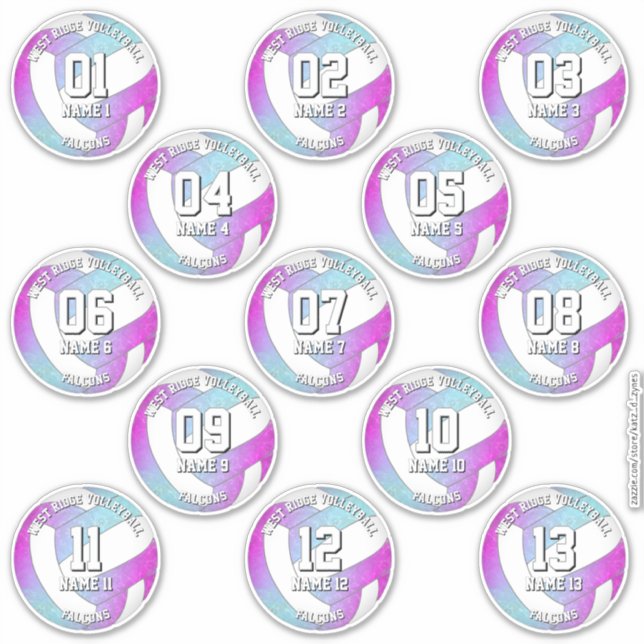 13 Volleyballspieler pink lila blau Aufkleber (Vorderseite)