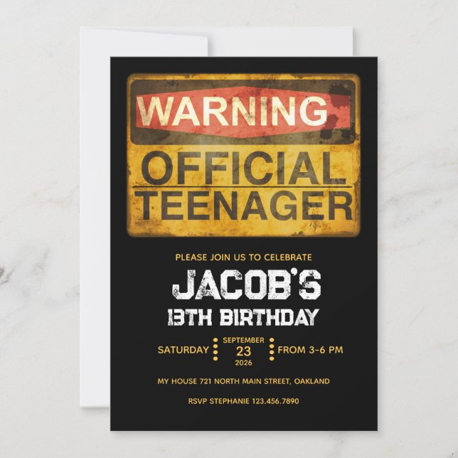 13 Year Old Teenage Birthday Boy Einladung (Vorderseite)