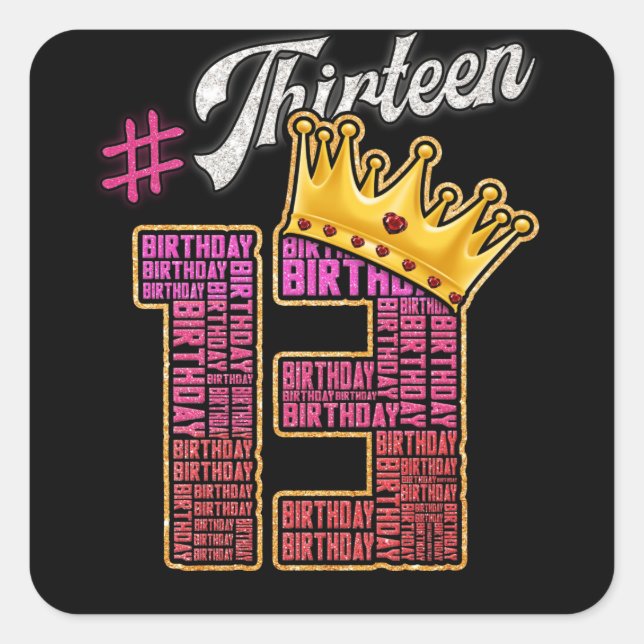 13 Years Old Official Teenager 13th Birthday Quadratischer Aufkleber (Vorderseite)