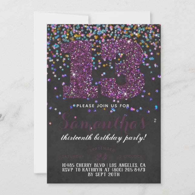 13e anniversaire Confetti Invitation (Devant)