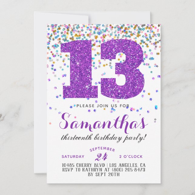 13e anniversaire Confetti Invitation (Devant)