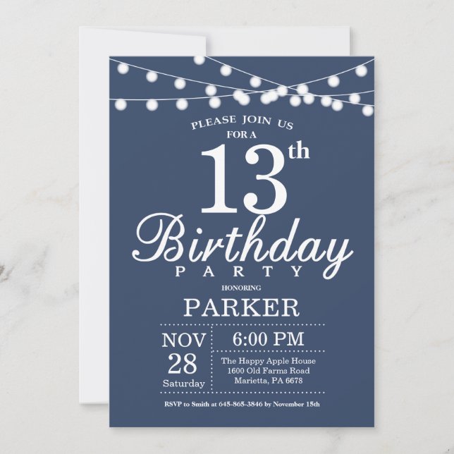 13e anniversaire Invitation Bleu (Devant)