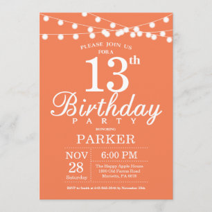 13e anniversaire Invitation Coral
